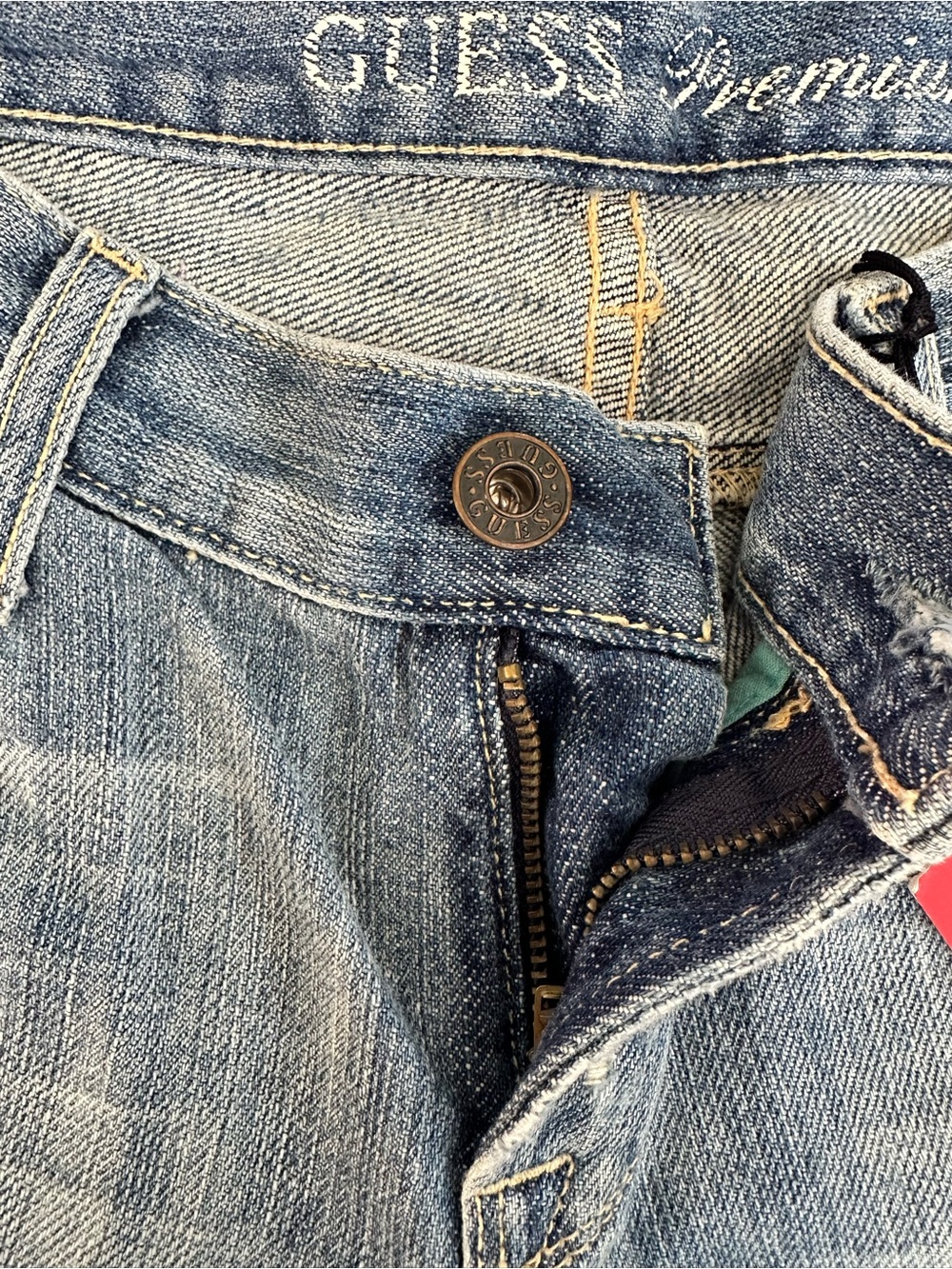 Guess Blue Denim Flare Jeans with Pink Floral Embroidery - Picture 9 of 15